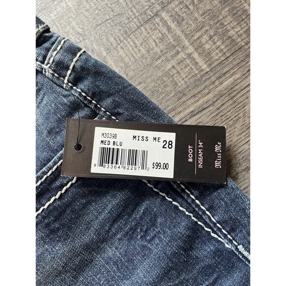 Miss Me Jeans 28x34 Bootcut Western Bling Pocket White Label Med Blue M3039B NWT - Picture 5 of 9